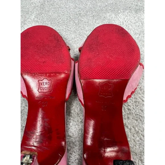 Christian Louboutin Vintage Pink Suede Scalloped Crisscross Rare Red Bottoms 37 - Picture 6 of 10